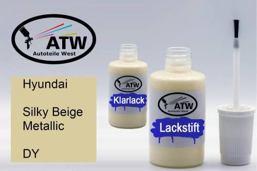 Hyundai, Silky Beige Metallic, DY: 20ml Lackstift + 20ml Klarlack - Set, von ATW Autoteile West.